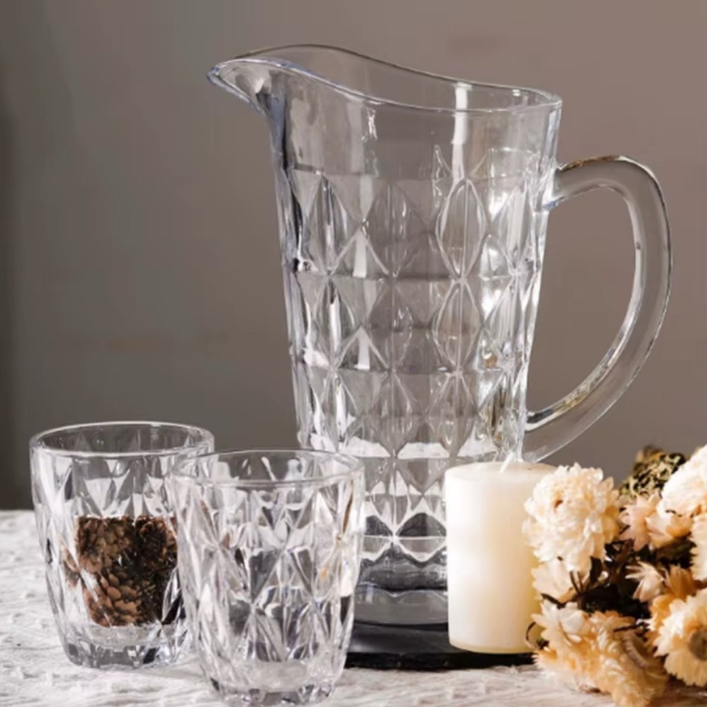 NWT Raymour & Flanigan | Clear Glass Diamond Cut Pitcher Set